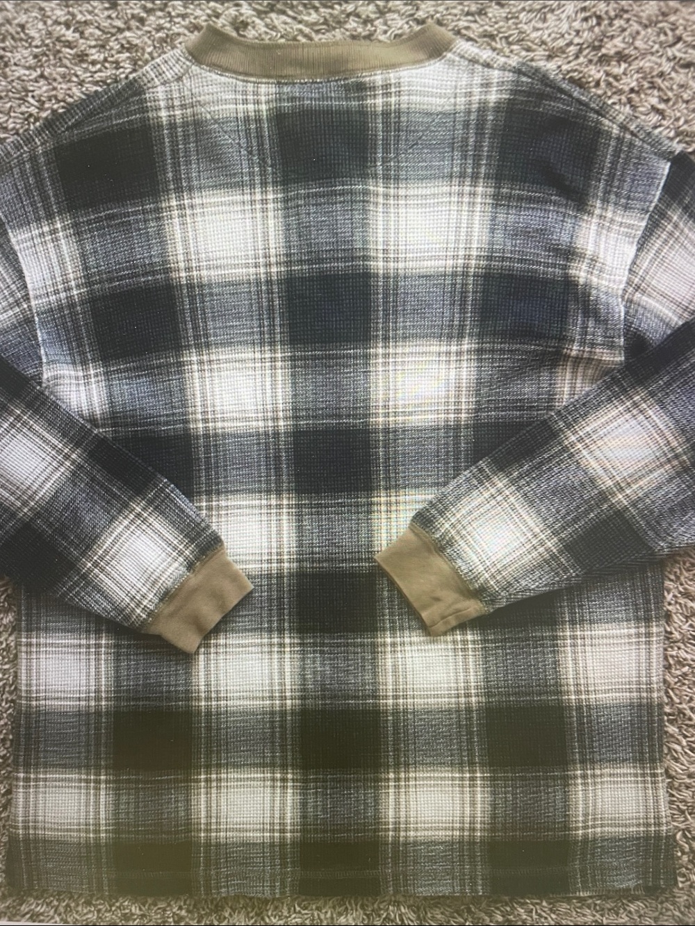 Chaps Black, White & Tan Plaid Henley Thermal Pullover - Picture 6 of 8